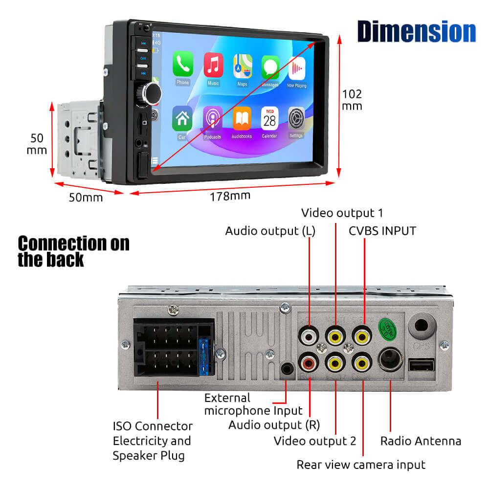 ESSGOO 2 Din 7018B Carplay Autoradio Bluetooth USB TF AUX MP5 Player 7inch Car Radio Stereo IPS Touch Screen