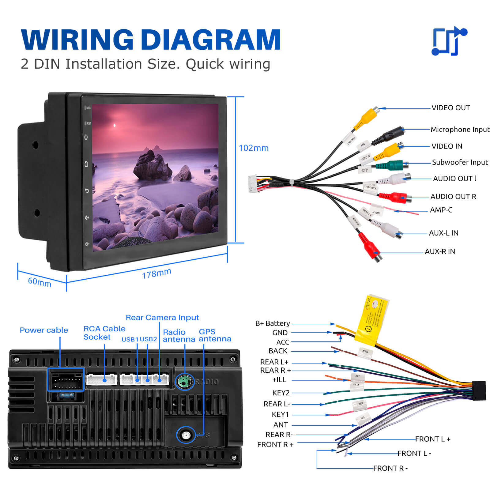 ESSGOO MP5 AR7001 | 2 DIN Android 15, 7-inch IPS Touchscreen, Bluetooth 4.1, Apple CarPlay & Android Auto, FM RDS, AI Voice control