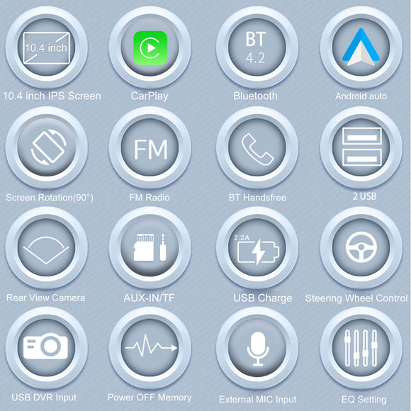 ESSGOO | FS0002 Wireless CarPlay & Android Auto Bluetooth 4.2 10.4'' Touchscreen Multifunction Car Player