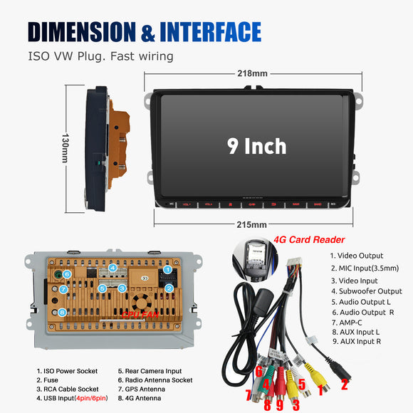 ESSGOO AR9002 | 9-Inch Android 14 In-Car Multimedia Player, Bluetooth 5.0, FM/AM/RDS, Apple CarPlay & Android Auto For Volkswagen