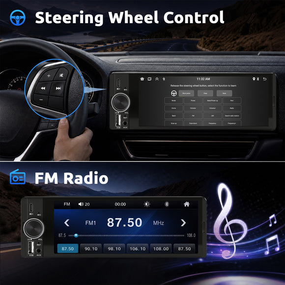 ESSGOO FR7002 | Single Din Car Stereo HD 6.36" Capacitive Touch Screen MP5 Player With Bluetooth AUX Wireless CarPlay Android Auto