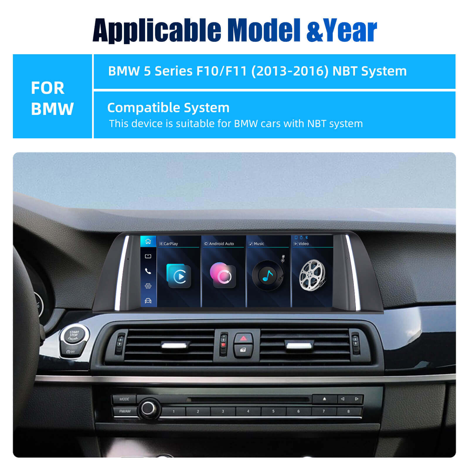 ESSGOO LZ0001 | NBT System, 10.25-inch IPS Touchscreen - For BMW 5 Series F10/F11, Bluetooth 5.2, Apple CarPlay & Android Auto