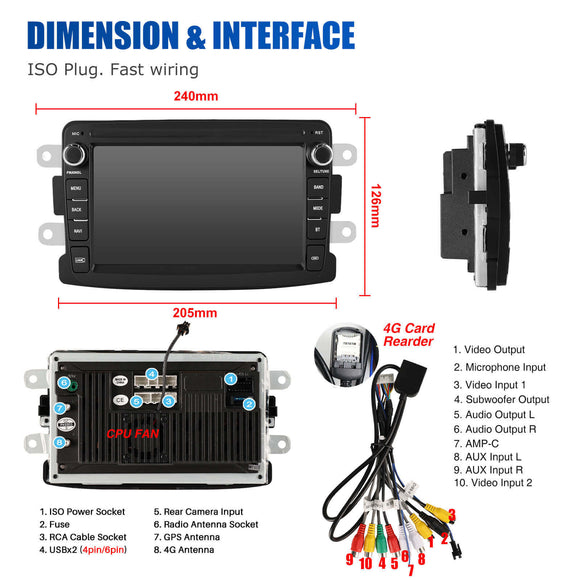 ESSGOO AR7001 MP5 | Android 14 7-inch HD Touchscreen - For Renault Dacia, Bluetooth 5.4, Apple CarPlay & Android Auto, FM RDS
