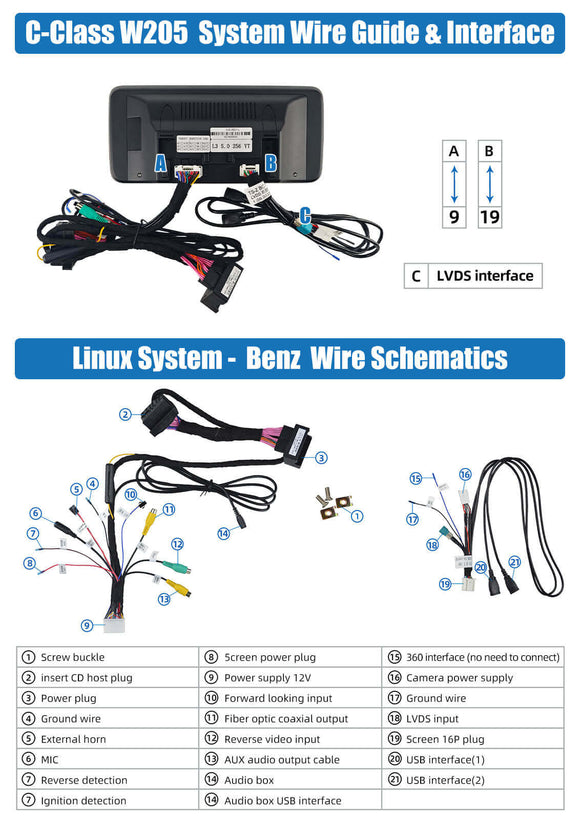 ESSGOO LZ0001 | Dual System, 10.25 inch IPS Touchscreen - For C-Class W205 2015-2018, Bluetooth 5.2, Apple CarPlay & Android Auto