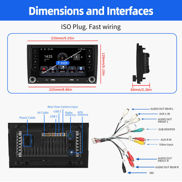 ESSGOO AR7001 | Android14, 7-inch HD Touchscreen - For AUDI A4 2002-2007, MP5 Bluetooth 4.1 Apple CarPlay & Android Auto