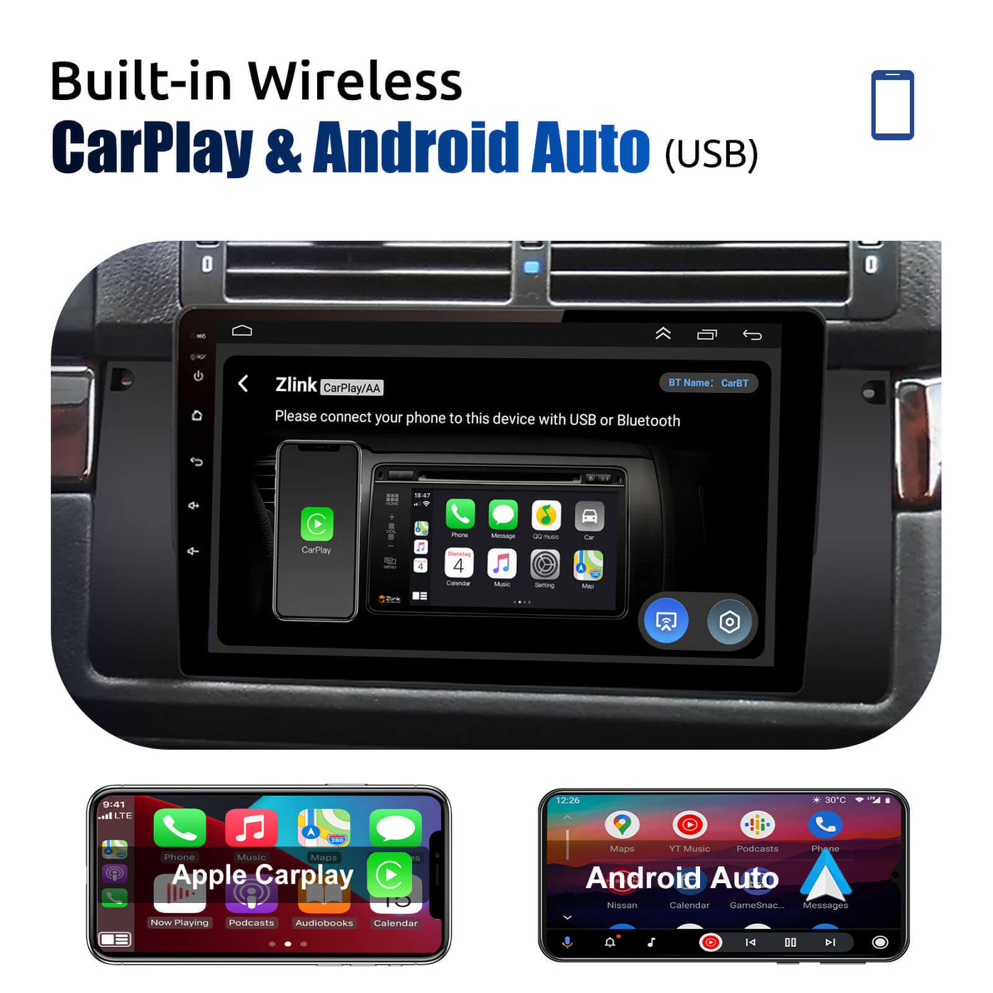 Autoradio 2 Din mit Apple Carplay avec Bluetooth 6,2 Pouces Écran