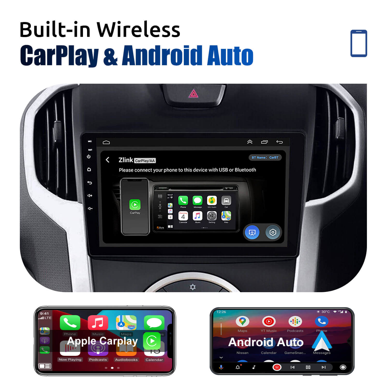 ESSGOO | Car Stereo For 2015-2017 Chevrolet S10, Wireless Carplay&Android Auto With Steering Wheel Controls