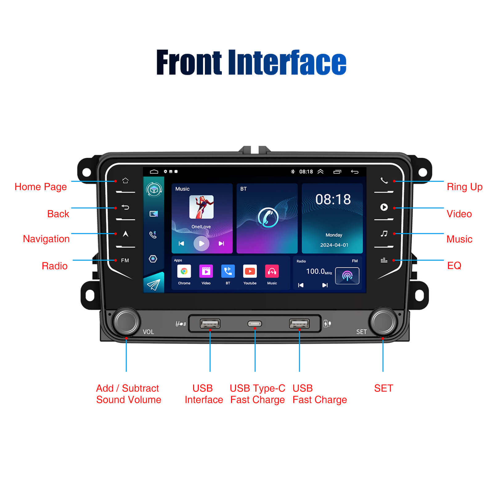 ESSGOO AR7002 MP5 | Android 15 7-inch IPS Touchscreen-For Volkswagen, Bluetooth 4.1, Apple CarPlay & Android Auto, FM RDS, AI Voice control