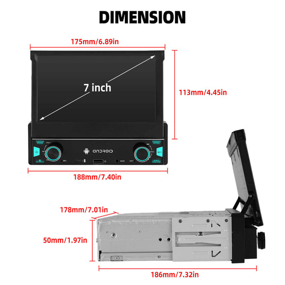 ESSGOO FR7003 MP5 | Android 14 7-inch HD Touchscreen - Single DIN Flip Out Screen, Bluetooth 5.1, Wireless Apple CarPlay & Wireless Android Auto, FM RDS