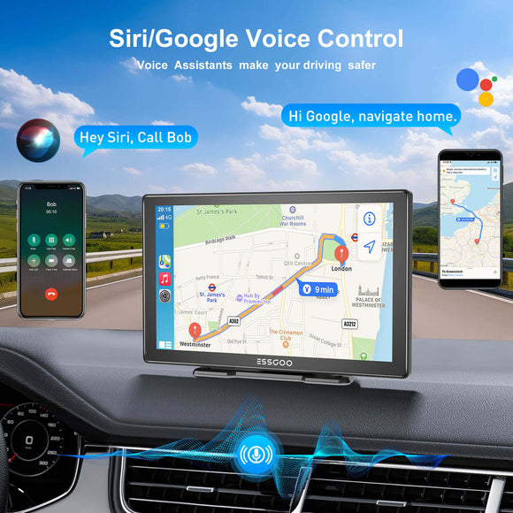 ESSGOO 991SCP 9" IPS CarPlay Screen for Cars, Wireless Apple CarPlay & Android Auto, Bluetooth 5.0, FM, 64GB TF Card Support, AUX
