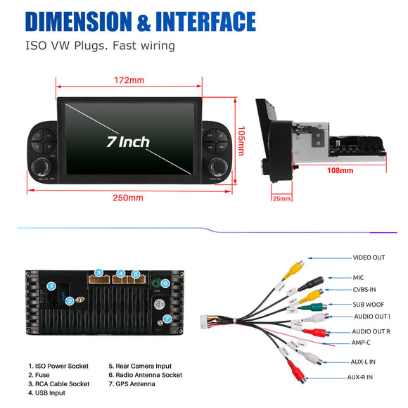ESSGOO MP5 AR7001 | Android 15, 7-inch IPS Touchscreen -Fiat Panda 2013-2020, Bluetooth 5.4, Apple CarPlay & Android Auto, FM RDS, AI Voice control