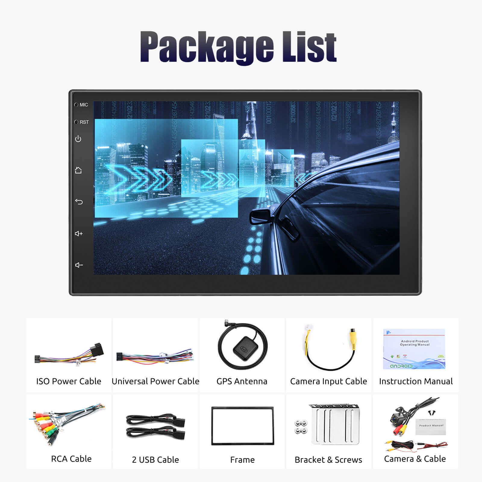 ESSGOO MP5 AR7001 | 2 DIN Android 15, 7-inch IPS Touchscreen, Bluetooth 4.1, Apple CarPlay & Android Auto, FM RDS, AI Voice control