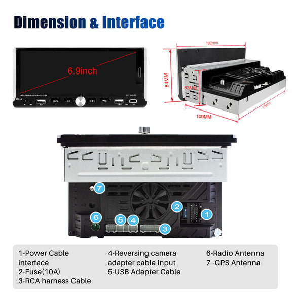 ESSGOO 6281A 6.9 Inch | Audio Systems Multimedia Car Stereo Single Din MP5 Player FM/RDS Wireless Apple CarPlay & Android Auto