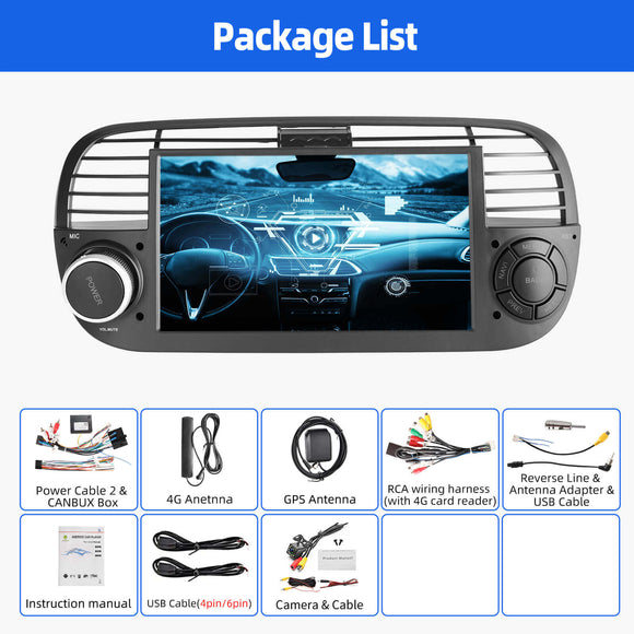 ESSGOO AR7001 MP5 | Android 14 7-inch IPS Touchscreen - For Fiat 500 2010-2015, Bluetooth 5.0, Wireless Apple CarPlay & Wireless Android Auto, FM RDS