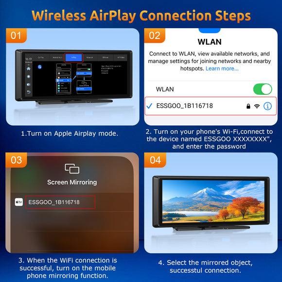 E42 8.1" Portable Wireless CarPlay & Android Auto, 4K Dual Cameras, Siri Assistant, FM, Applicable To Most Models