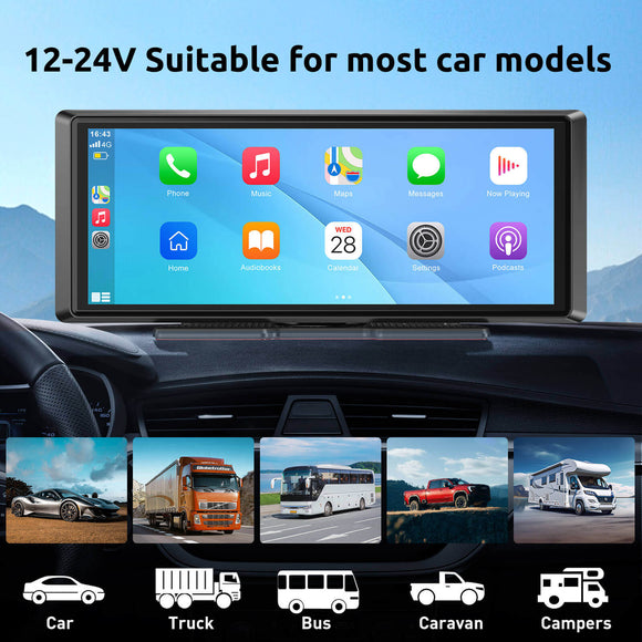 ESSGOO E40 8.1"Portable Wireless Carplay&Android Auto, Siri Assistant, FM, Applicable To Most Models