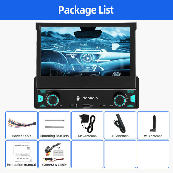 ESSGOO FR7003 MP5 | Android 14 7-inch HD Touchscreen - Single DIN Flip Out Screen, Bluetooth 5.1, Wireless Apple CarPlay & Wireless Android Auto, FM RDS