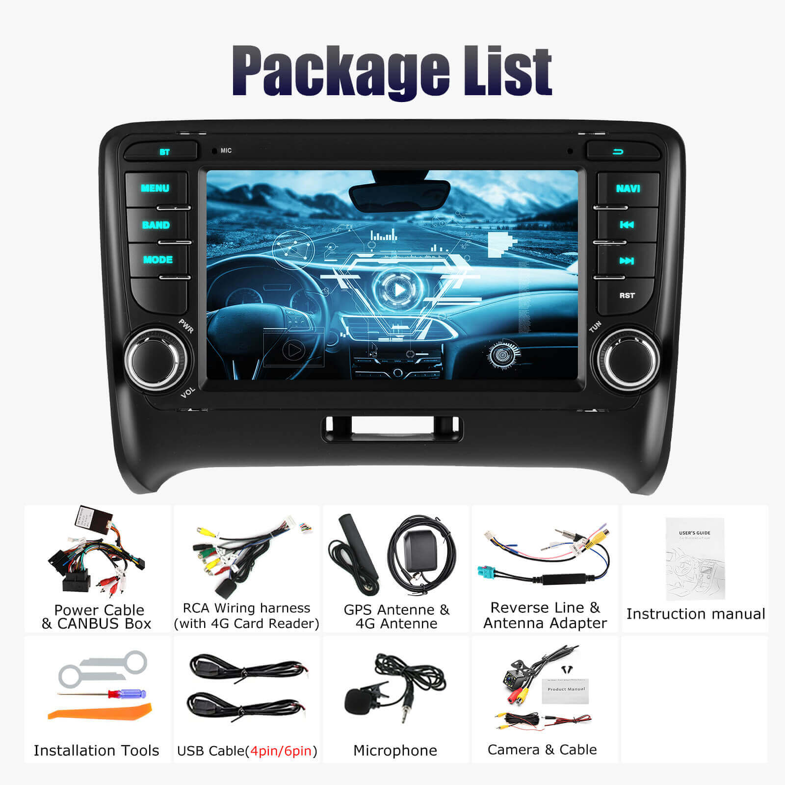 ESSGOO AR7001 MP5 | Android 14 7-inch IPS Touchscreen - For Audi AUDI TT MK2 (2006-2014), Bluetooth 5.4, Apple CarPlay & Android Auto, FM RDS