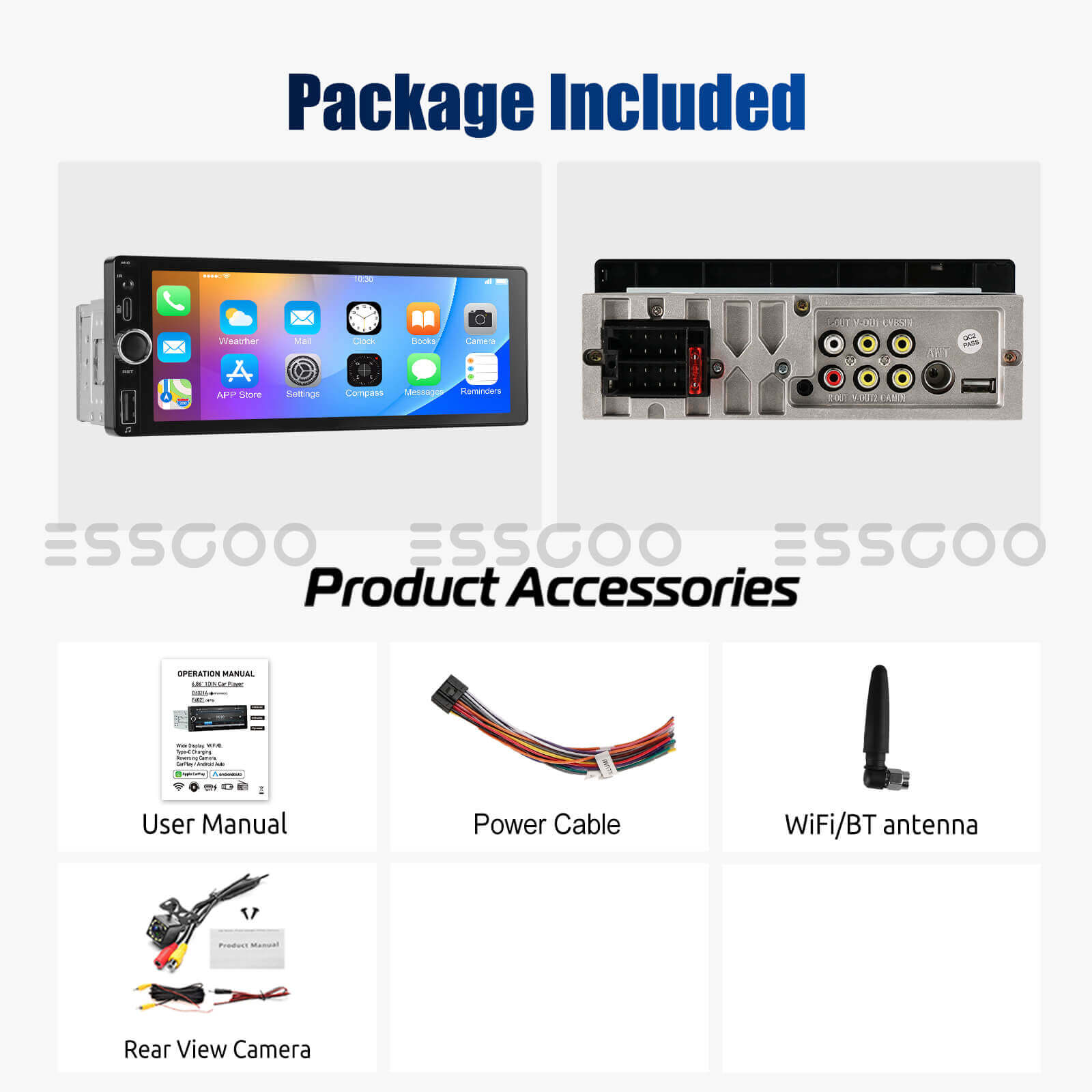 ESSGOO MP5 TS0002 | 1 DIN, 6.86-inch IPS Touchscreen - For Skoda Octavia 2004-2013, Bluetooth 5.0, Wired Apple CarPlay & Wired Android Auto, FM USB