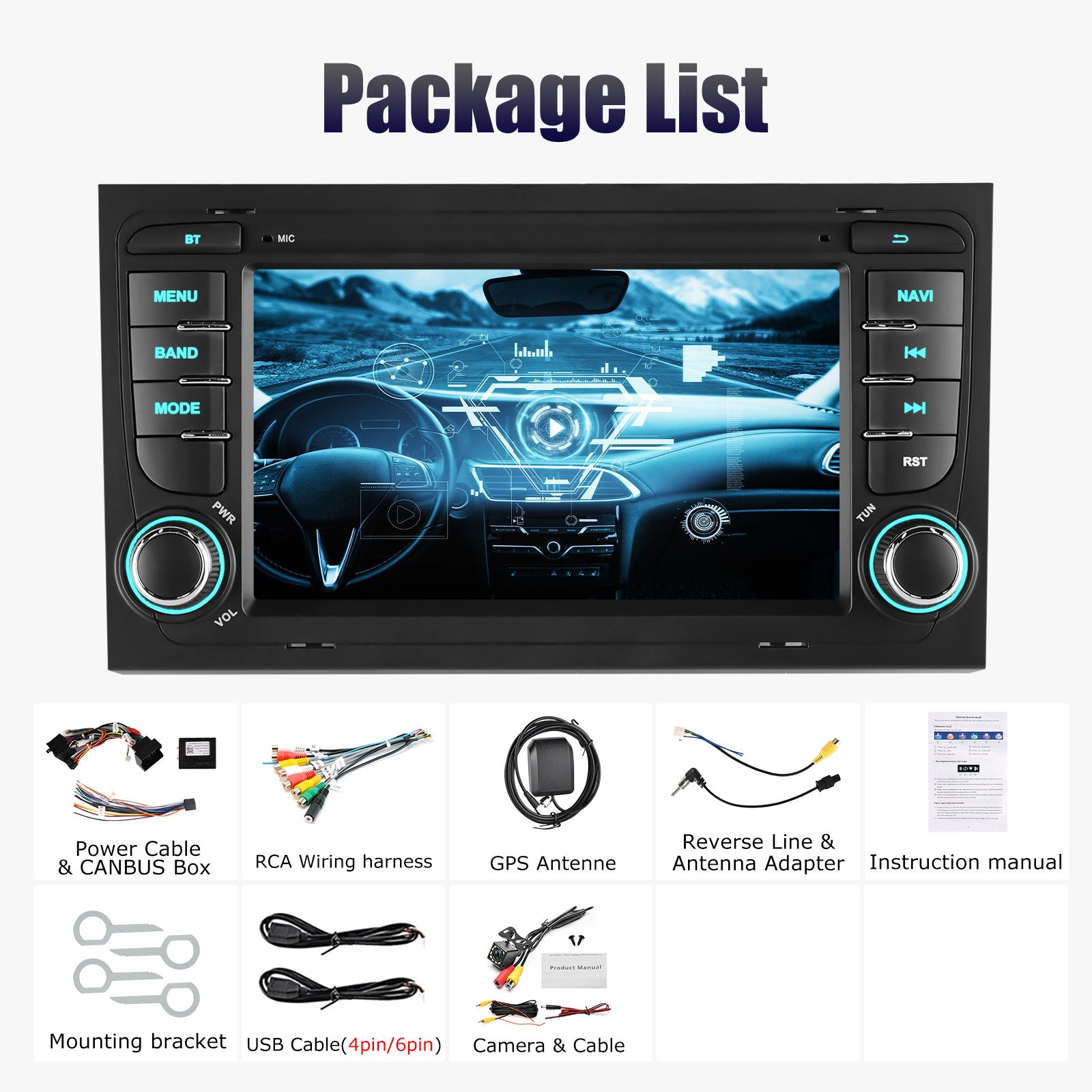 ESSGOO MP5 AR7001 | Android 15, 7-inch IPS Touchscreen -For Audi A4, Bluetooth 4.1, Apple CarPlay & Android Auto, FM RDS