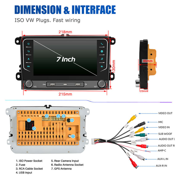 ESSGOO AR7002 MP5 | Android 15 7-inch IPS Touchscreen-For Volkswagen, Bluetooth 4.1, Apple CarPlay & Android Auto, FM RDS, AI Voice control