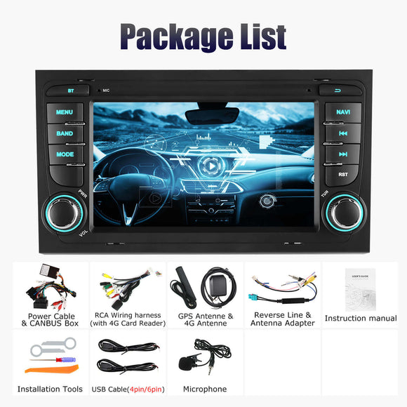 ESSGOO AR7001 MP5 | Android 14 7-inch IPS Touchscreen - For Audi A4, Bluetooth 5.4, Apple CarPlay & Android Auto, FM RDS
