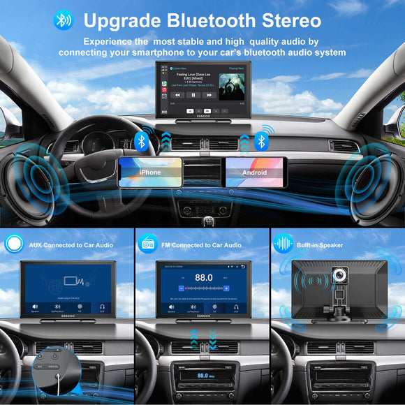 ESSGOO 991SCP 9" IPS CarPlay Screen for Cars, Wireless Apple CarPlay & Android Auto, Bluetooth 5.0, FM, 64GB TF Card Support, AUX