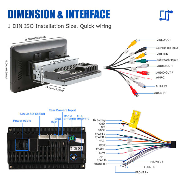 ESSGOO AR1001 | Single Din Pulley Type Car Radio System Auto Stereo MP5 Player Sat Nav FM DAB Bluetooth