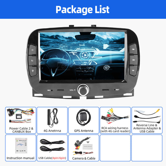 ESSGOO AR7001 MP5 | Android 14 7-inch IPS Touchscreen - For Fiat 500 2016-2019, Bluetooth 5.0, Wireless Apple CarPlay & Wireless Android Auto, FM RDS