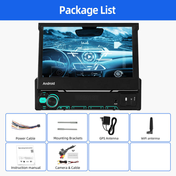 ESSGOO MP5 FR7002 | Android14, General 7 Inch Single DIN Flip Out Screen, Bluetooth 4.1, Apple CarPlay & Android Auto, FM RDS