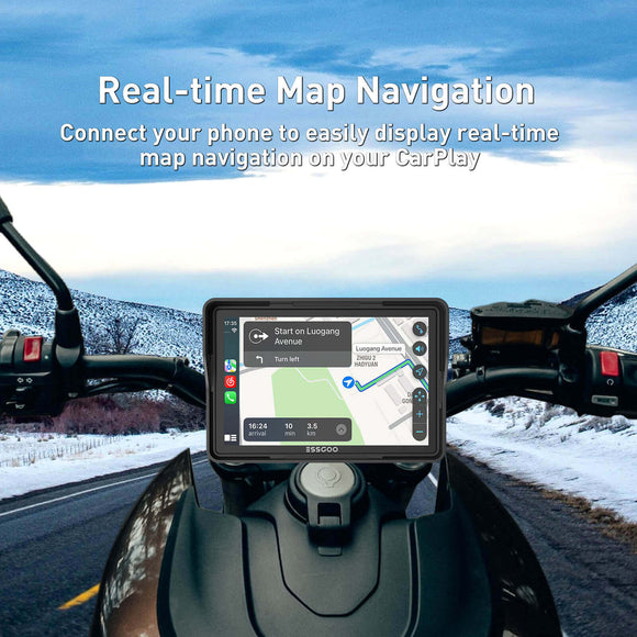 ESSGOO 550CP 5" Waterproof Motorcycle GPS with Wireless CarPlay/Android Auto & Helmet Bluetooth