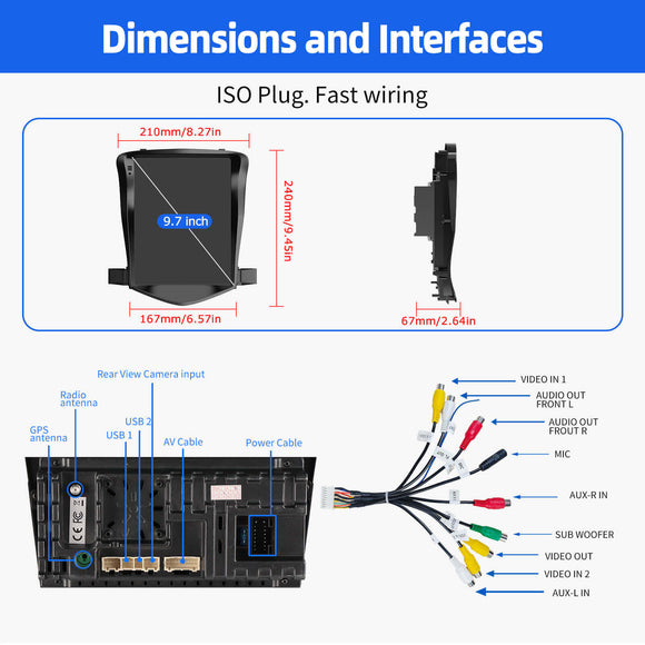 ESSGOO AZ0002 | MP5 Android14, 9.7-inch IPS Touchscreen - For Chevrolet Cruze 2009-2015, Bluetooth 4.1 Apple CarPlay & Android Auto