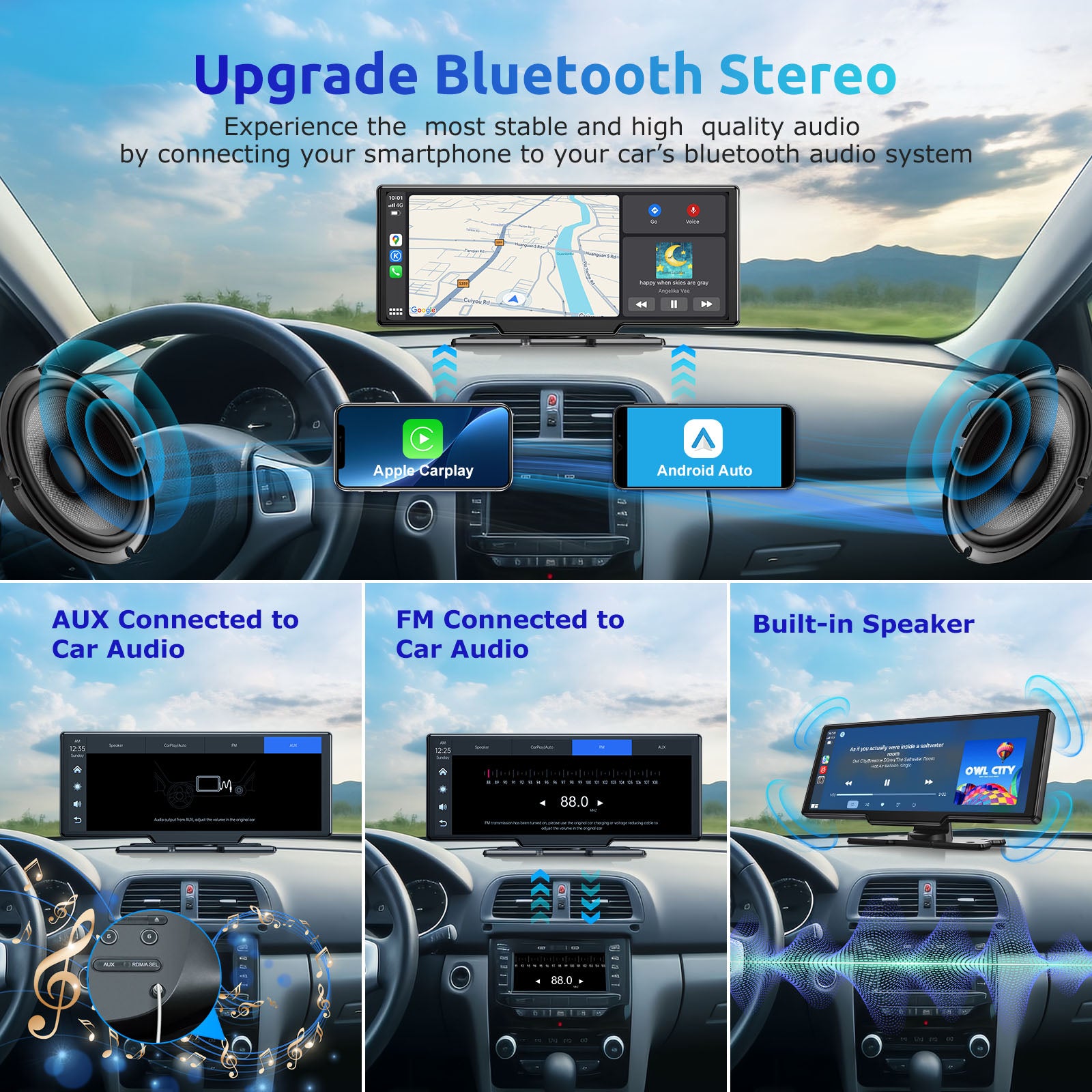 9" Wireless Apple CarPlay & Android Auto Car Stereo with 2K Dash Cam and 1080P Backup Camera