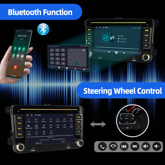 ESSGOO MP5 AR7002 | Android 15 7-inch IPS HD Touchscreen - For Volkswagen, Dual USB, Colorful RGB Light, Apple CarPlay & Android Auto, FM RDS