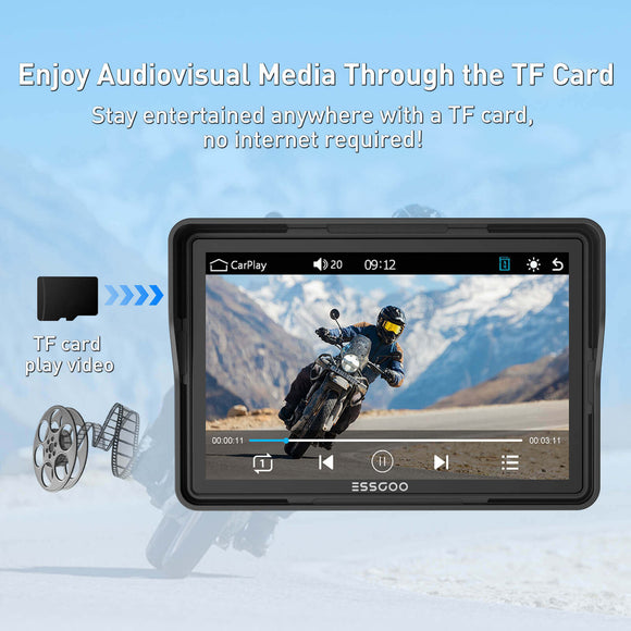 ESSGOO 550CP 5" Waterproof Motorcycle GPS with Wireless CarPlay/Android Auto & Helmet Bluetooth