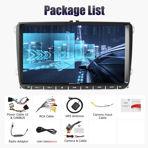 ESSGOO MP5 AR9002 | Android 15, 9-inch IPS Touchscreen-For Volkswagen, Bluetooth 4.1, Apple CarPlay & Android Auto, FM RDS