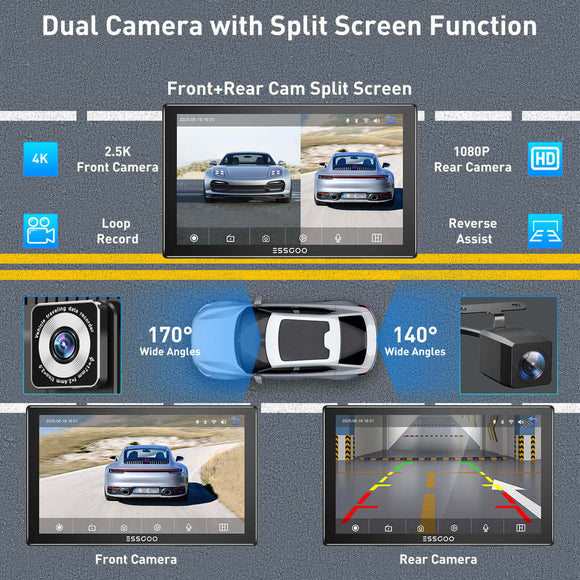 ESSGOO 991SCP 9" IPS CarPlay Screen for Cars, Wireless Apple CarPlay & Android Auto, Bluetooth 5.0, FM, 64GB TF Card Support, AUX