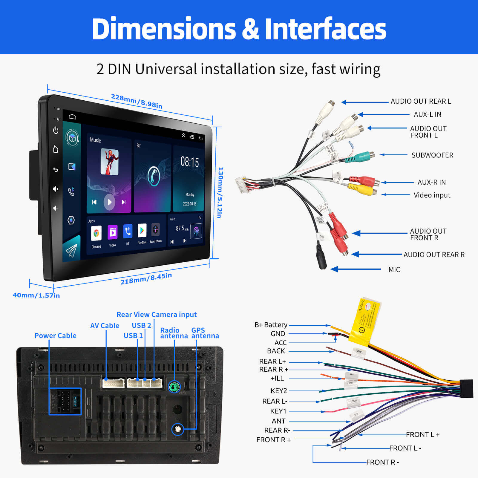 ESSGOO AR9001 | Car Head Unit Android 14.0 Autoradio Mit Bluetooth GPS Navigation MP5 And Video Stereo