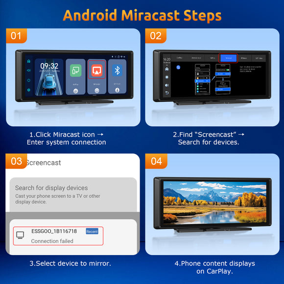 E42 8.1" Portable Wireless CarPlay & Android Auto, 4K Dual Cameras, Siri Assistant, FM, Applicable To Most Models