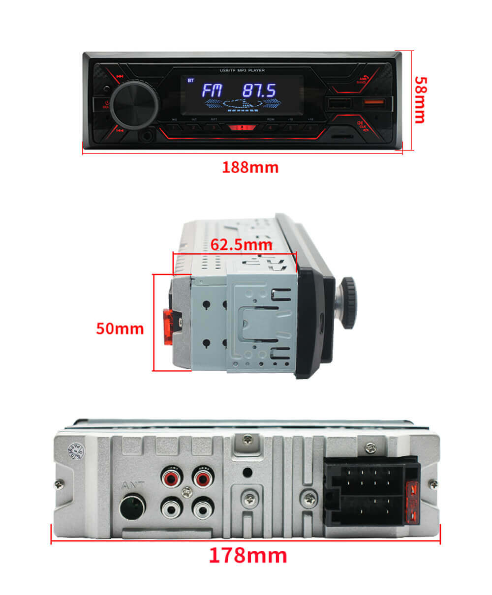 ESSGOO 720S | Single Din Car Stereo Colorful Backlight MP3 Player FM Audio Radio Bluetooth USB AUX