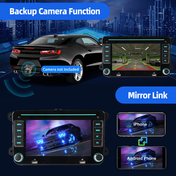 ESSGOO MP5 AR7002 | Android 15 7-inch IPS HD Touchscreen - For Volkswagen, Dual USB, Colorful RGB Light, Apple CarPlay & Android Auto, FM RDS