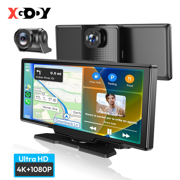 H30 10.26" Portable Wireless CarPlay & Android Auto Dash Cam, 4K Front Camera, GPS Module, FM, Fit All Vehicles