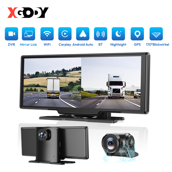 H30 10.26" Portable Wireless CarPlay & Android Auto Dash Cam, 4K Front Camera, GPS Module, FM, Fit All Vehicles