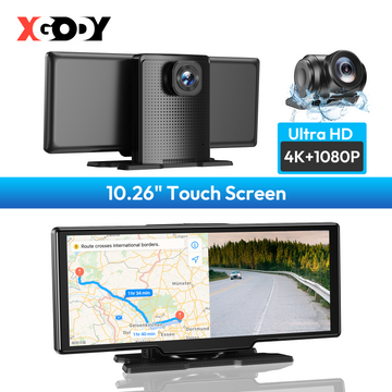 ESSGOO 10.26‑Inch Portable CarPlay Screen, Wireless Apple CarPlay & Android Auto with Built‑in 4K Dash Cam & HD Rear View Backup Camera, OTA Update Bluetooth5.2 Mirror Link Voice Control GPS Navigation FM Radio
