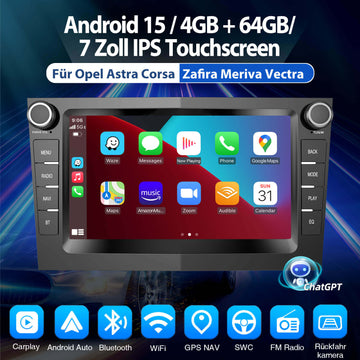 ESSGOO MP5 AZ0001 | Android 15, 7-inch Zoll IPS Touchscreen - For Opel, Bluetooth 4.1, Apple CarPlay & Android Auto, FM RDS