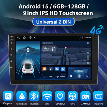 ESSGOO MP5 AR9001 | 2 DIN, Android 15 9-inch IPS HD Touchscreen Car Stereo, Bluetooth 5.0, Wireless CarPlay & Wireless Android Auto, FAN Cooling FM