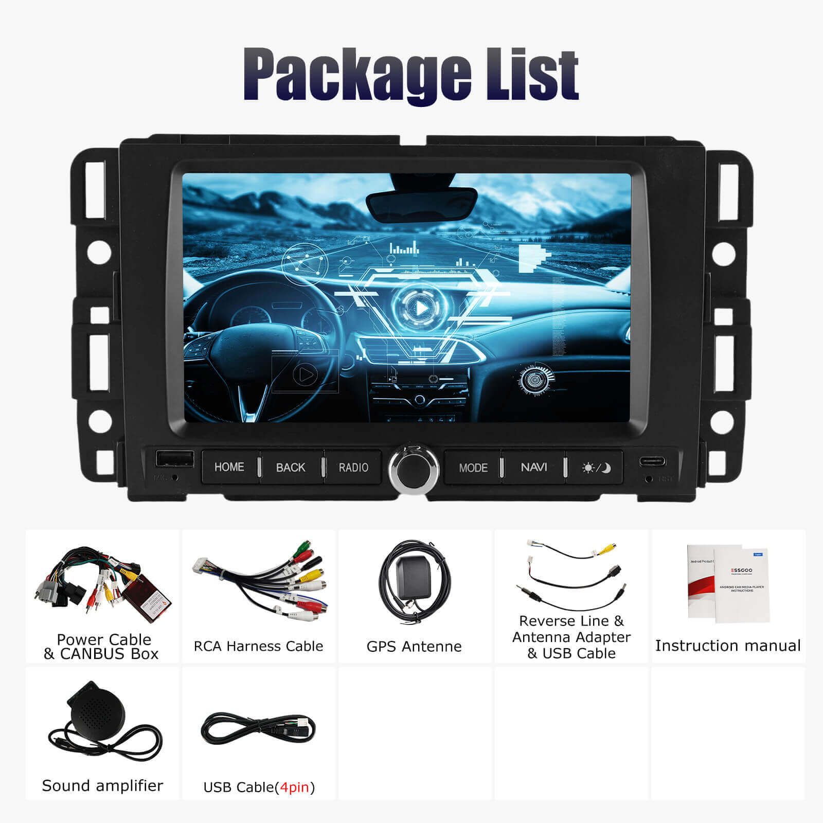 ESSGOO MP5 AR7001 | Android 14, 7 Inch IPS Touchscreen - For GMC | Chevy |  Chevrolet, Bluetooth 4.1, Apple CarPlay & Android FM