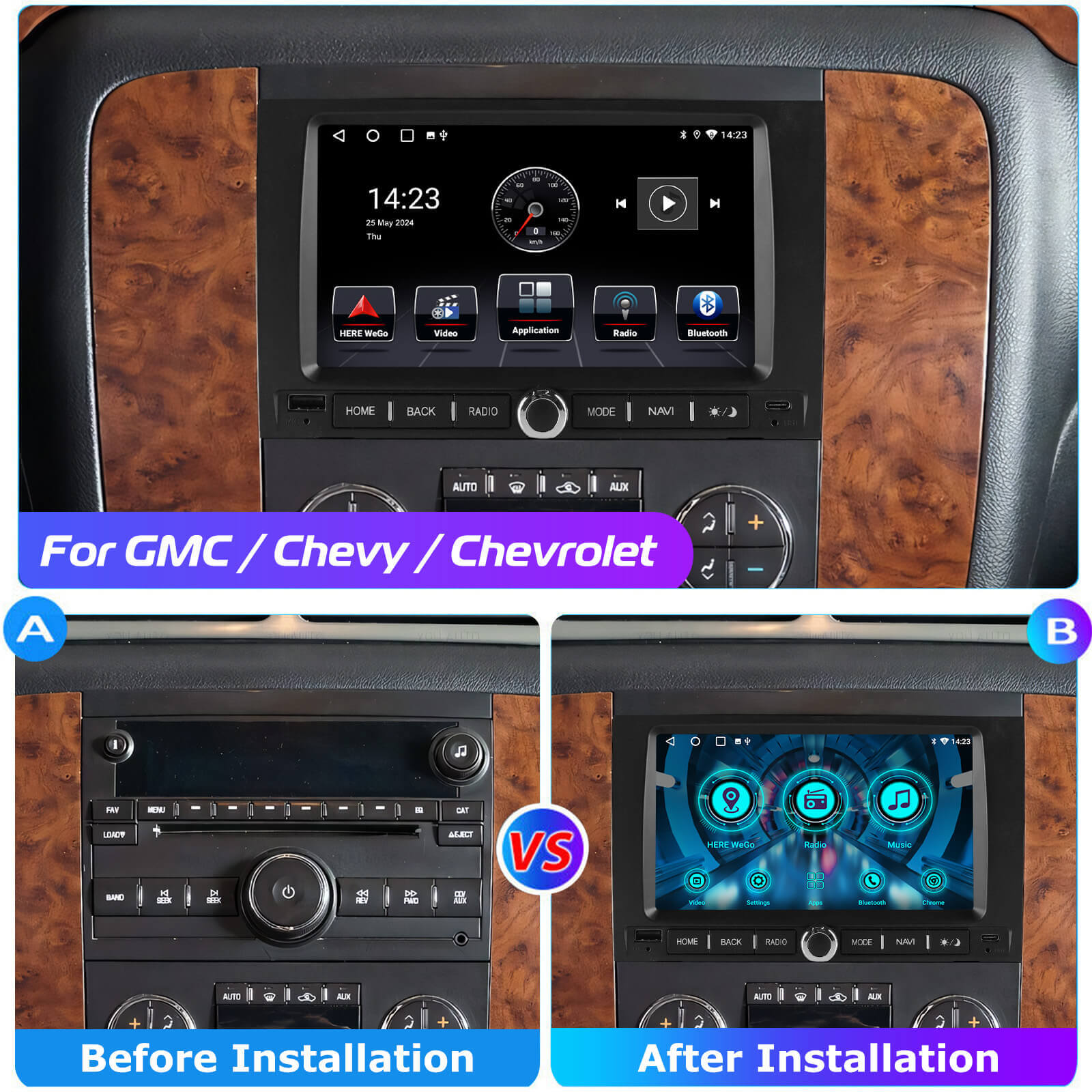 ESSGOO MP5 AR7001 | Android 14, 7 Inch IPS Touchscreen - For GMC | Chevy |  Chevrolet, Bluetooth 4.1, Apple CarPlay & Android FM
