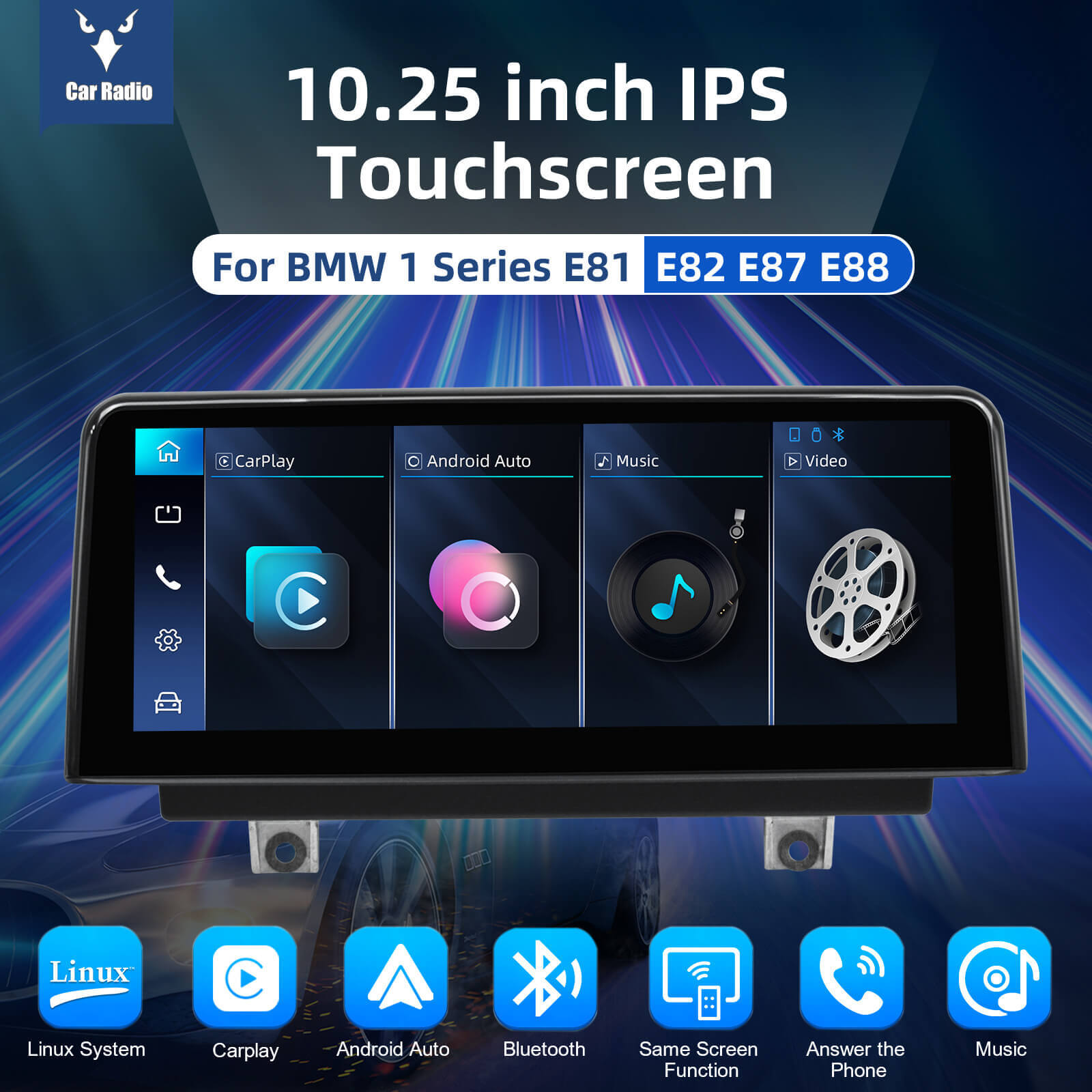 ESSGOO LZ0001 | Linux System, 10.25-inch IPS Touchscreen - For BMW 1 Series E81 E82 E87 E88, Bluetooth 5.2, Apple CarPlay & Android Auto