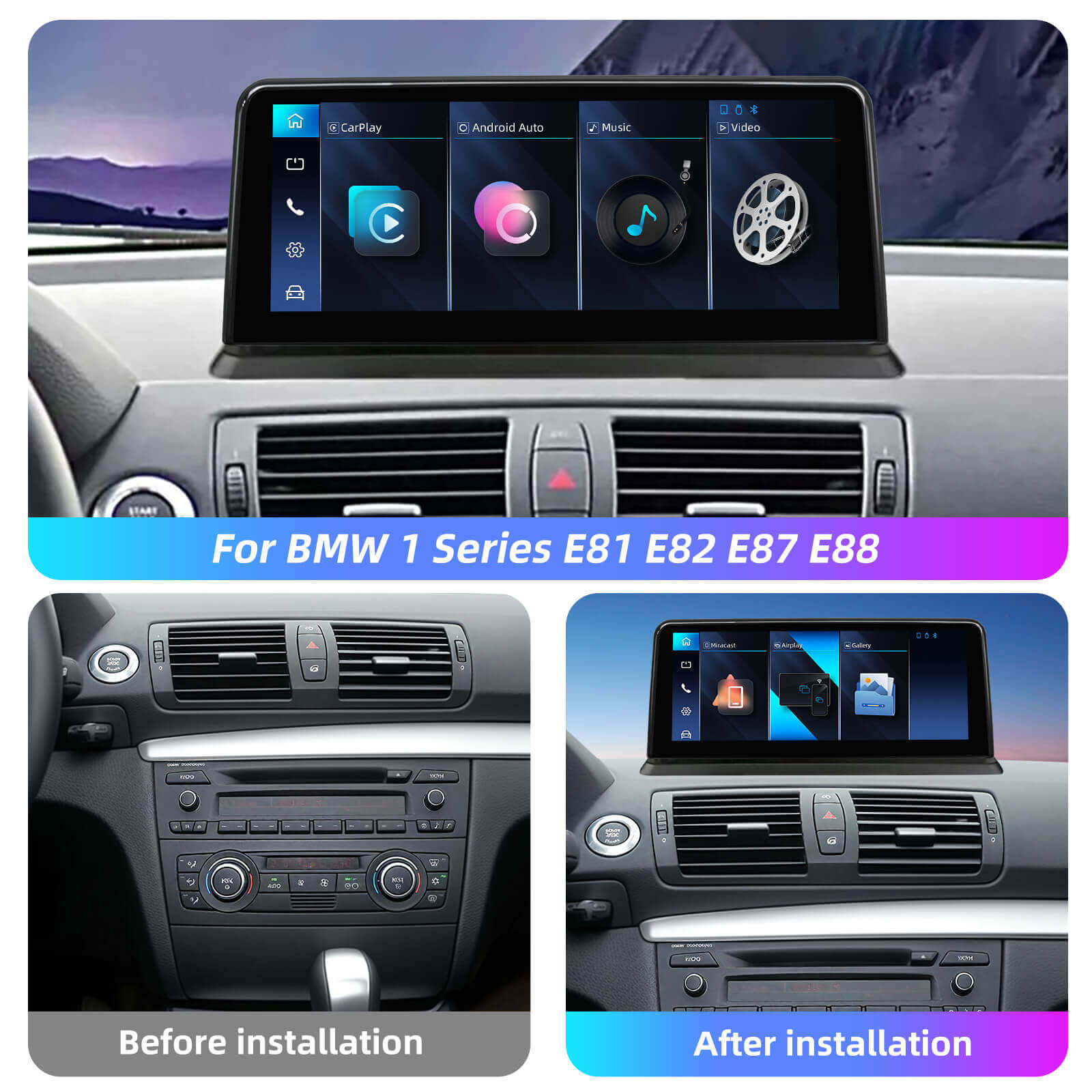 ESSGOO LZ0001 | Linux System, 10.25-inch IPS Touchscreen - For BMW 1 Series E81 E82 E87 E88, Bluetooth 5.2, Apple CarPlay & Android Auto